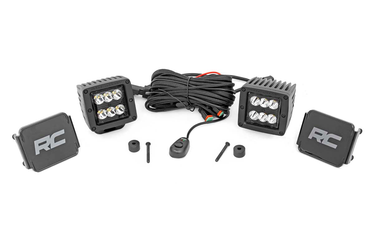 Rough Country Jeep 2 Inch LED Cube Easy-Mount Kit 18-20 Wrangler JL/20 Gladiator-Black Series Rough Country