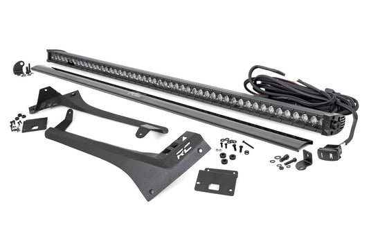LED Light Kit Windshield 50 Inch Black Single Row WHT DRL Jeep Gladiator JT/Wrangler JL (18-26) Rough Country