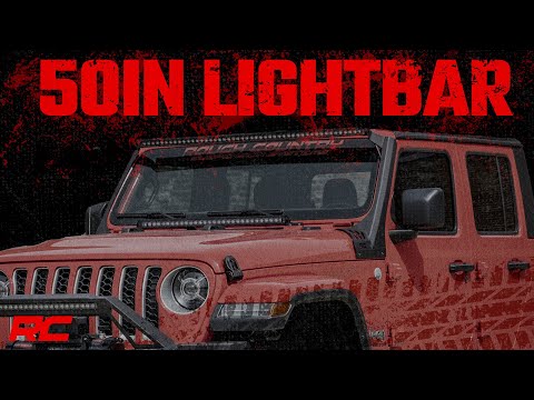 Rough Country Jeep 50-Inch Straight LED Light Bar Upper Windshield Kit w/ Dual-Row Black Series LED White DRL 20-Up Gladiator JT 18-20 Wrangler JL Rough Country