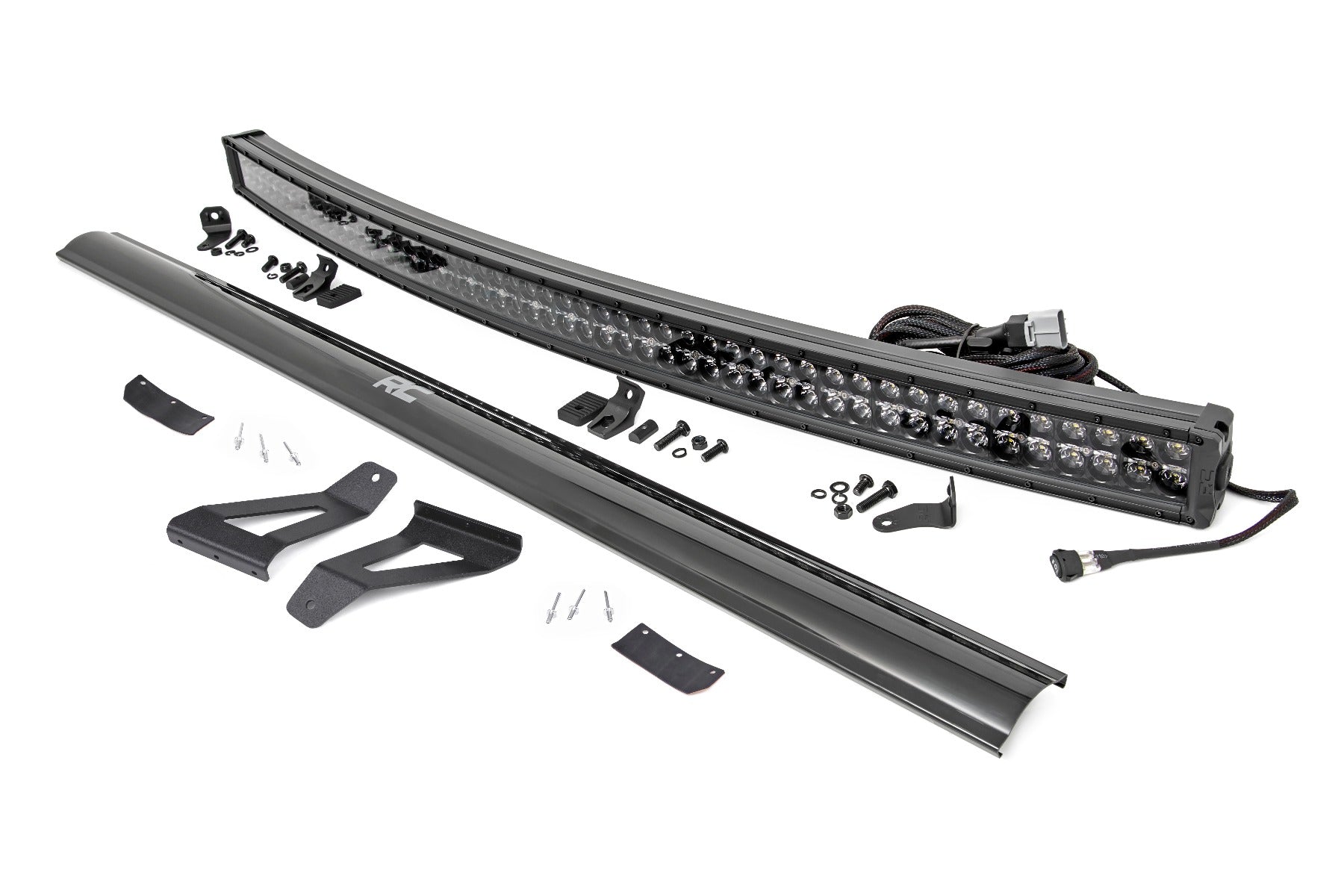 Rough Country Jeep 50-inch Black Series Curved LED Light Bar w/DRL Upper Windshield Kit 84-01 Jeep XJ Cherokee Rough Country