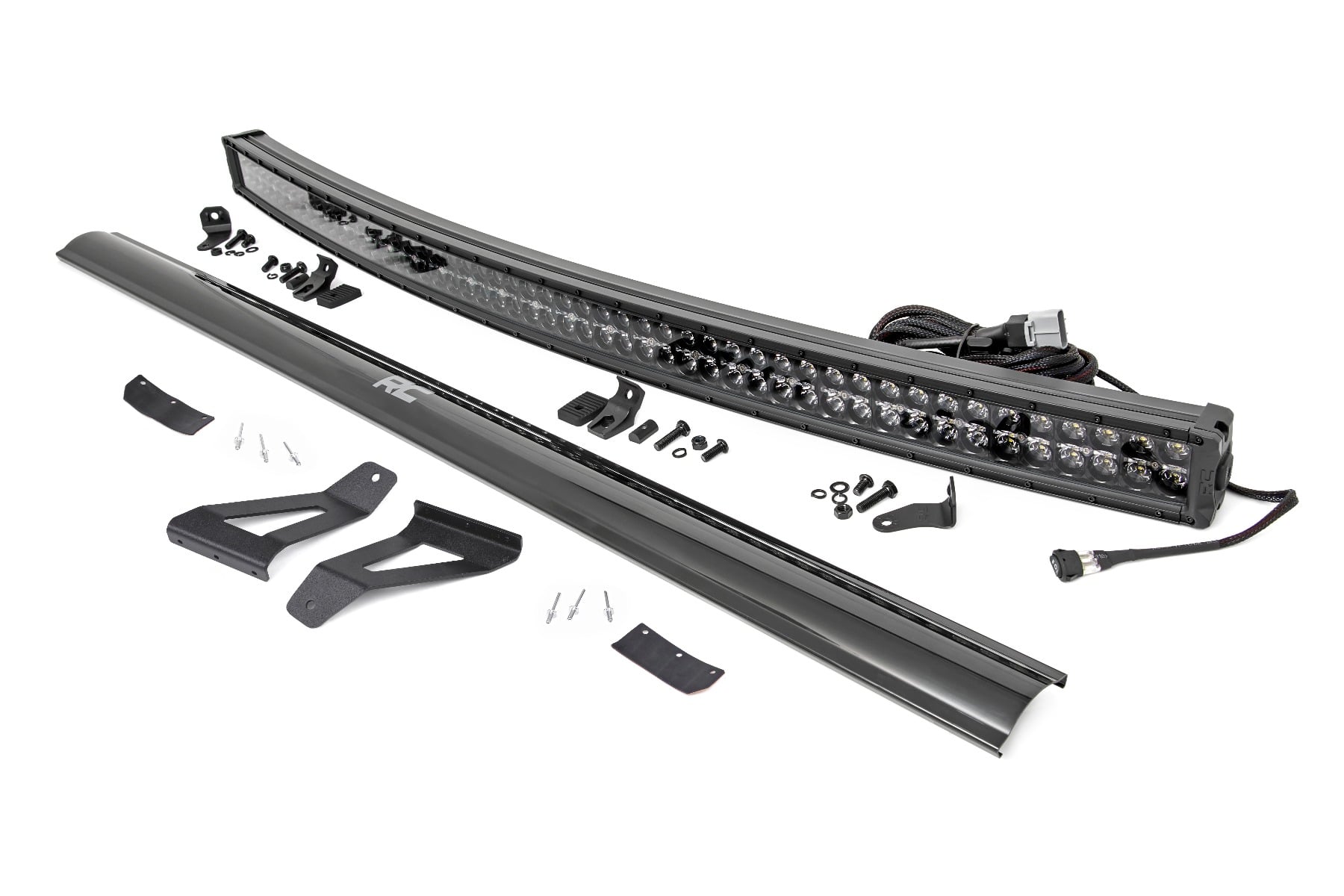 LED Light Kit Windshield Mount 50 Inch Black Dual Row White DRL Jeep Cherokee XJ (84-01) Rough Country