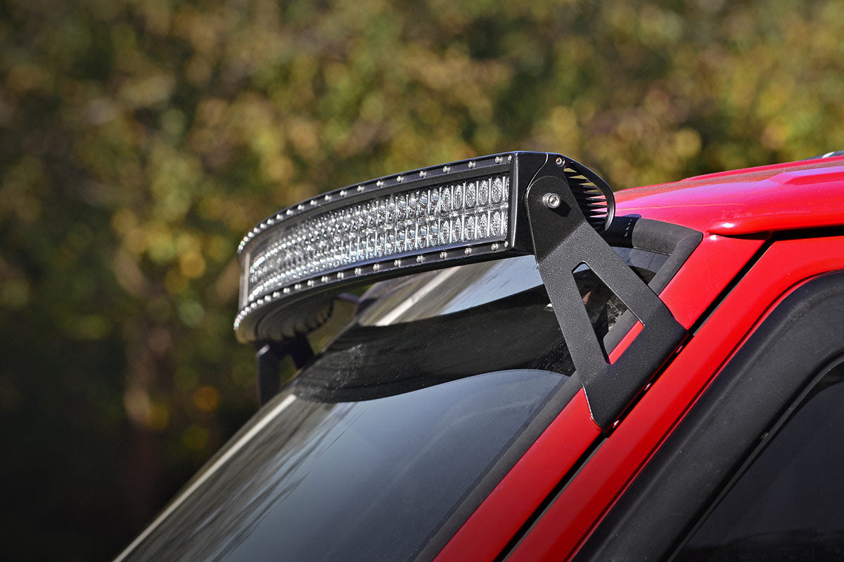 LED Light Kit Windshield Mount 50 Inch Black Single Row Jeep Cherokee XJ (84-01) Rough Country-1