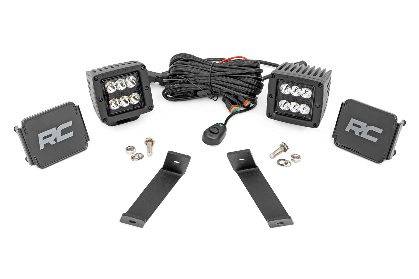 Rough Country LED Light Kit Ditch Mount 2 Inch Black Pair Spot Jeep KL 14-21 Rough Country