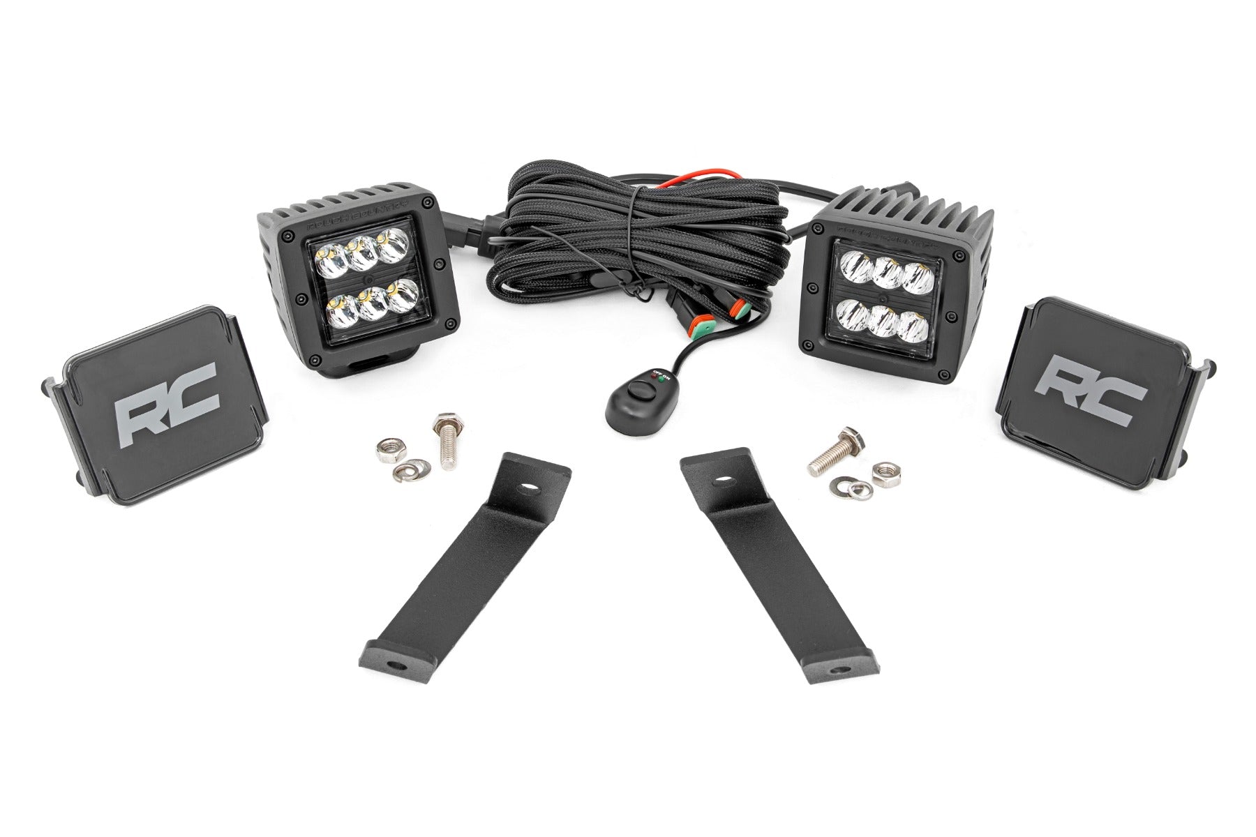 Rough Country LED Light Kit Ditch Mount 2 Inch Black Pair Spot Jeep KL 14-21 Rough Country