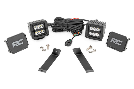 Rough Country LED Light Kit Ditch Mount 2 Inch Black Pair Spot Jeep KL 14-21 Rough Country