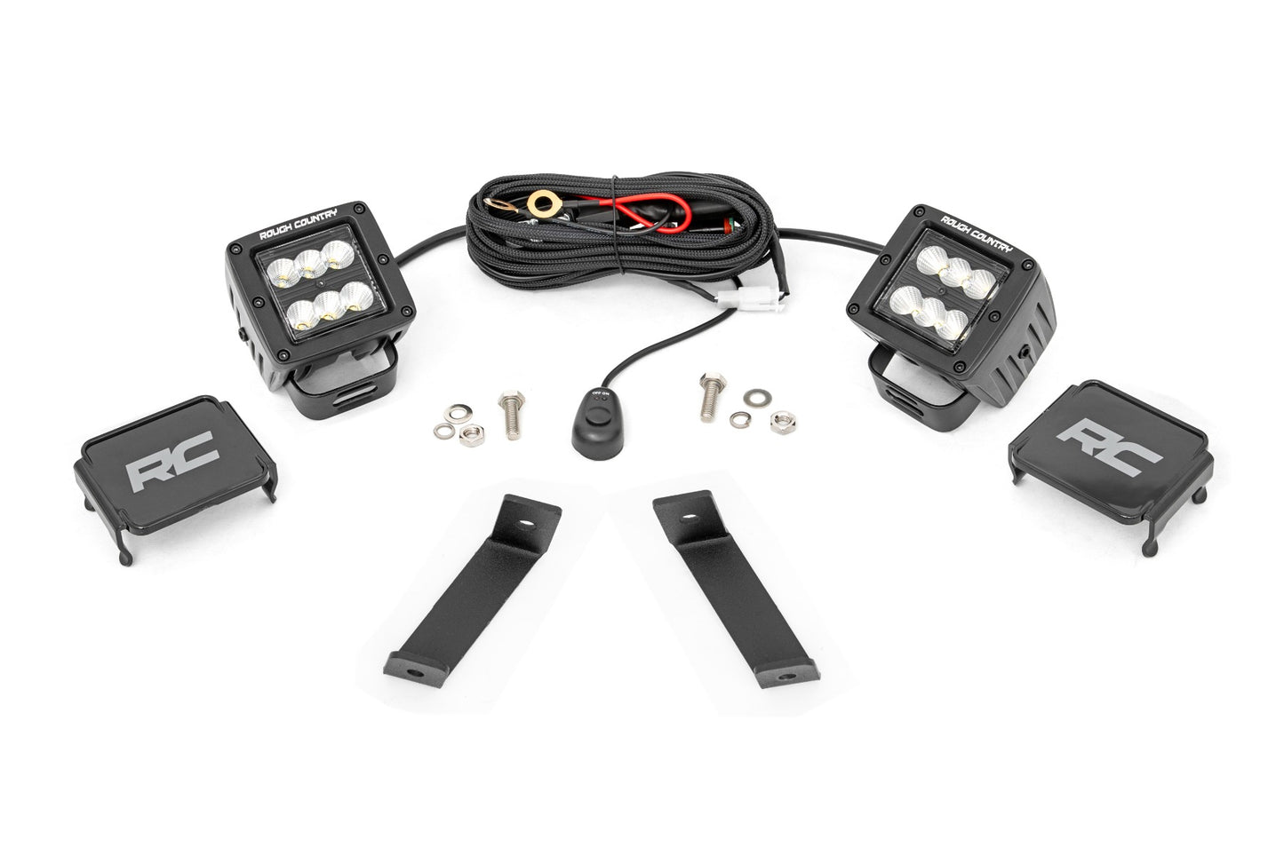 Rough Country LED Light Kit Ditch Mount 2 Inch Black Pair Flood Jeep KL 14-21 Rough Country