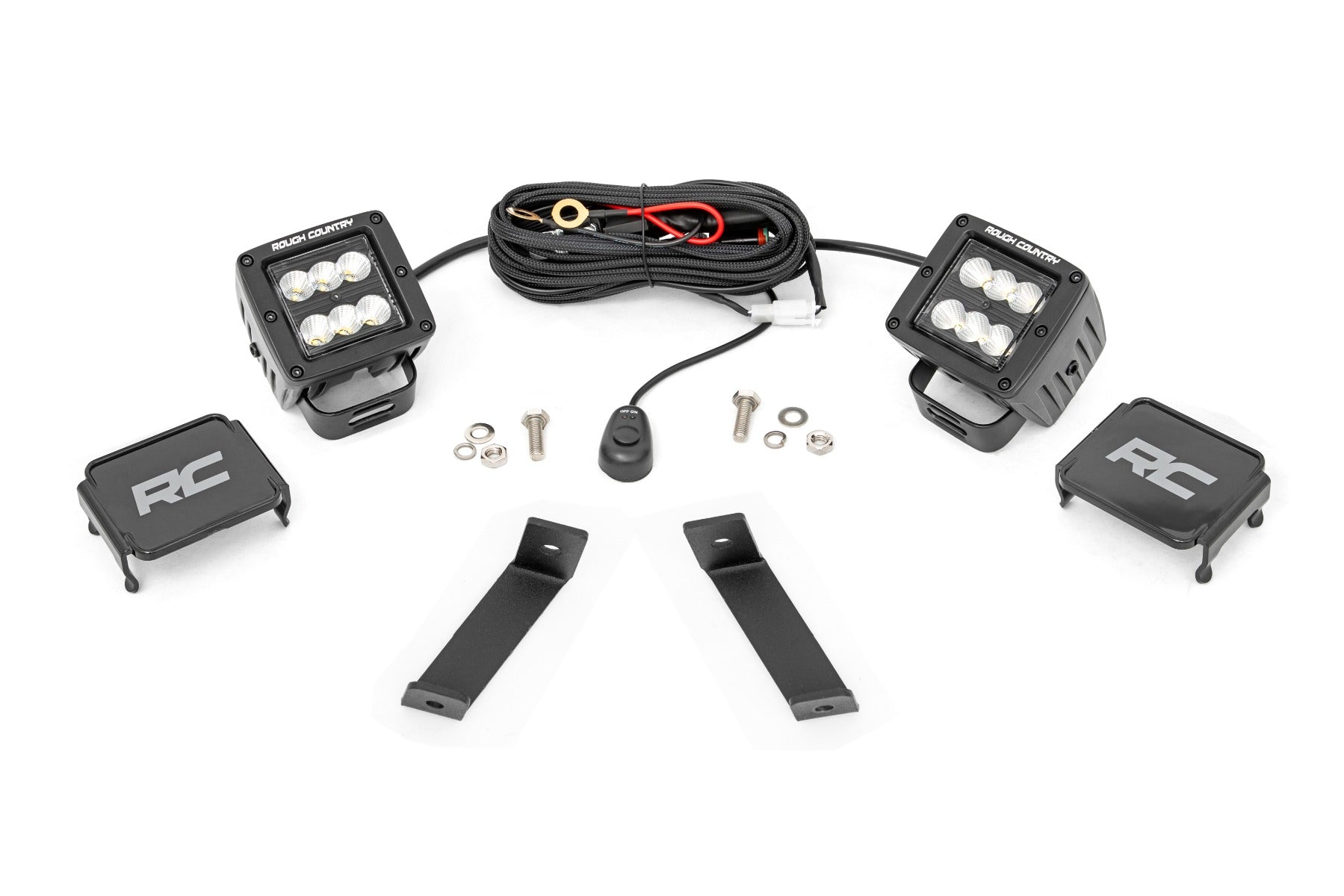 Rough Country LED Light Kit Ditch Mount 2 Inch Black Pair Flood Jeep KL 14-21 Rough Country