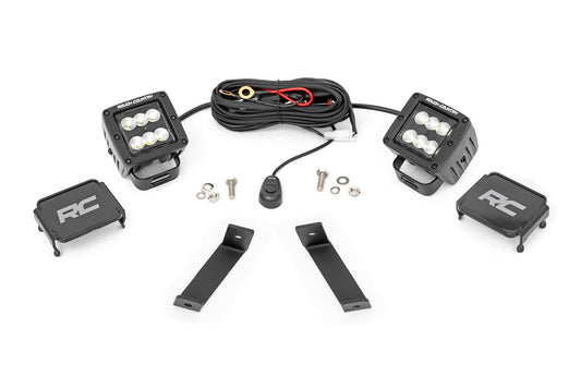 Rough Country LED Light Kit Ditch Mount 2 Inch Black Pair Flood Jeep KL 14-21 Rough Country