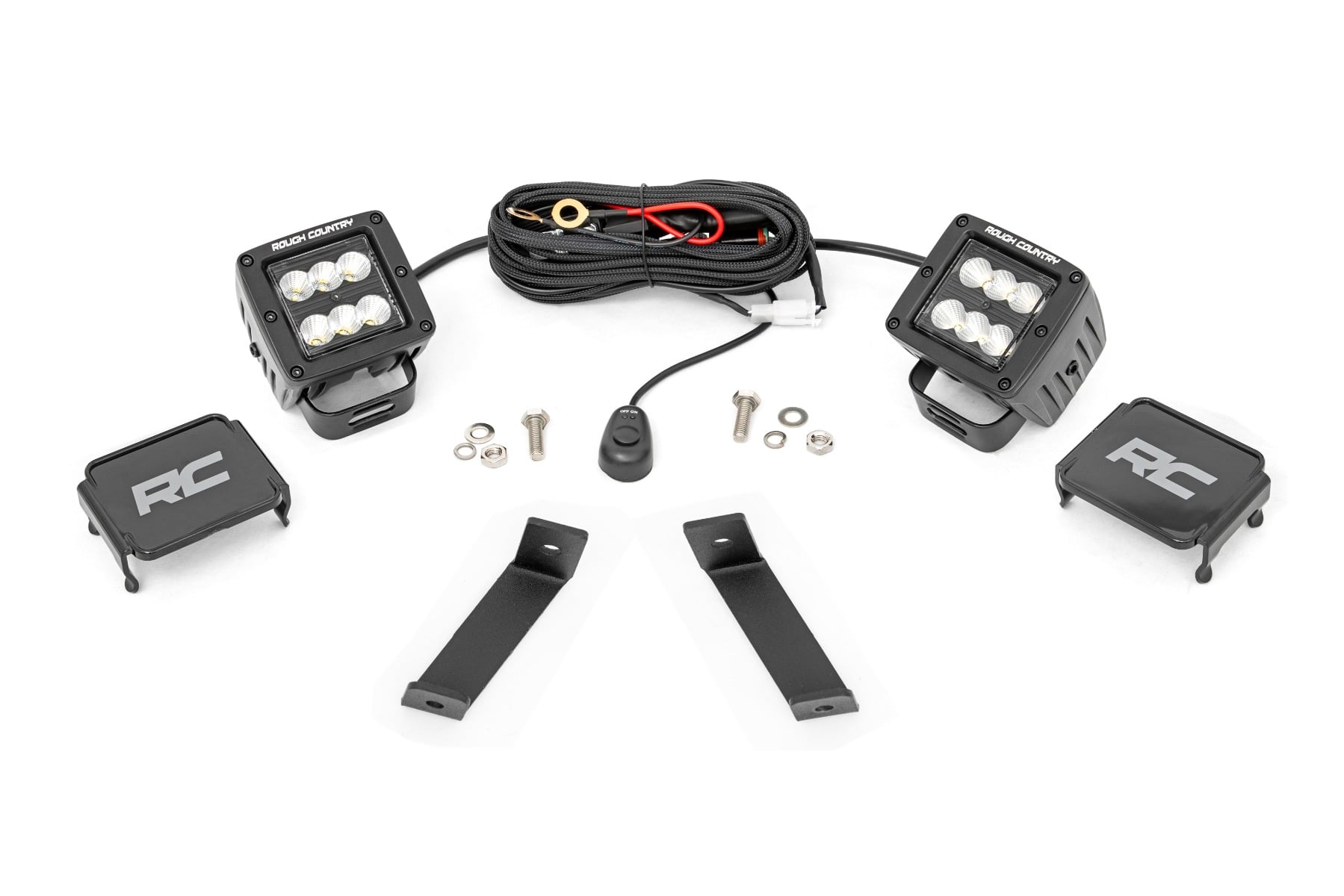 LED Light Kit Ditch Mount 2 Inch Black Pair Flood Jeep Cherokee KL (14-21) Rough Country