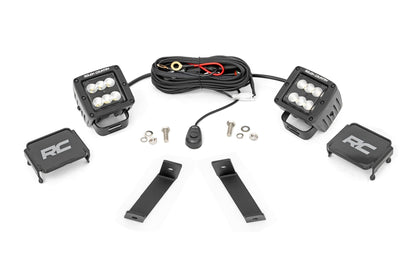 LED Light Kit Ditch Mount 2 Inch Black Pair Flood Jeep Cherokee KL (14-21) Rough Country