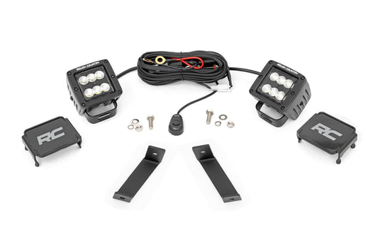 LED Light Kit Ditch Mount 2 Inch Black Pair Flood Jeep Cherokee KL (14-21) Rough Country