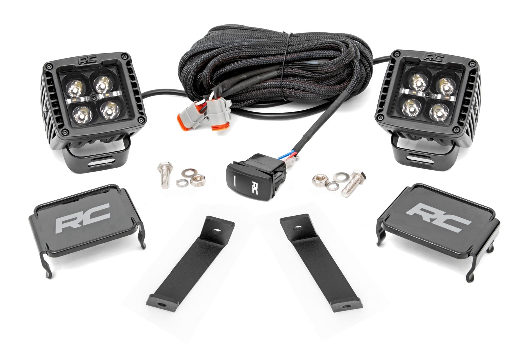 LED Light Kit Ditch Mount 2 Inch Black Pair Amber DRL Jeep Cherokee KL (14-21) Rough Country