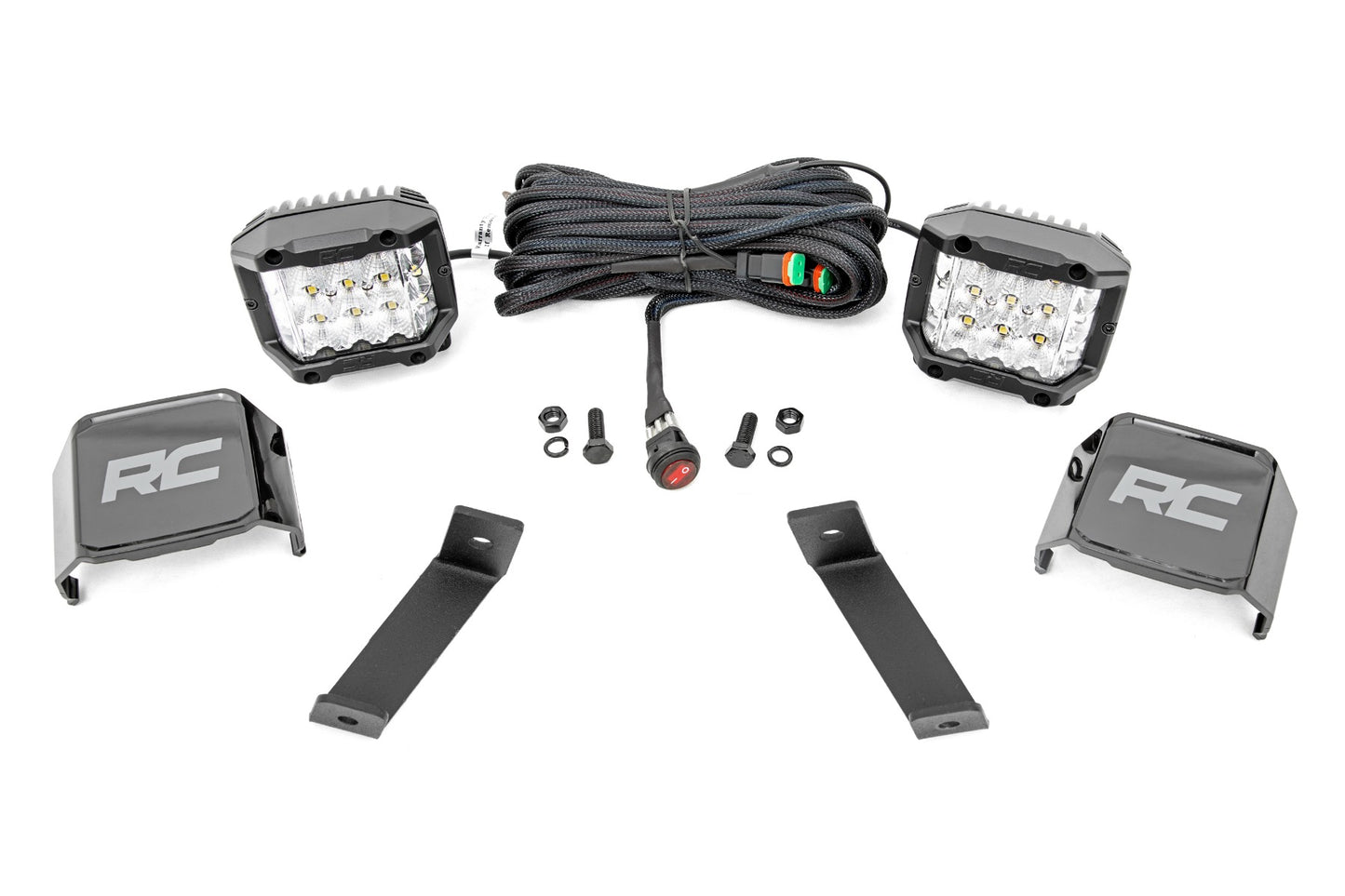 Rough Country LED Light Kit Ditch Mount 3 Inch OSRAM Wide Jeep KL 14-21 Rough Country