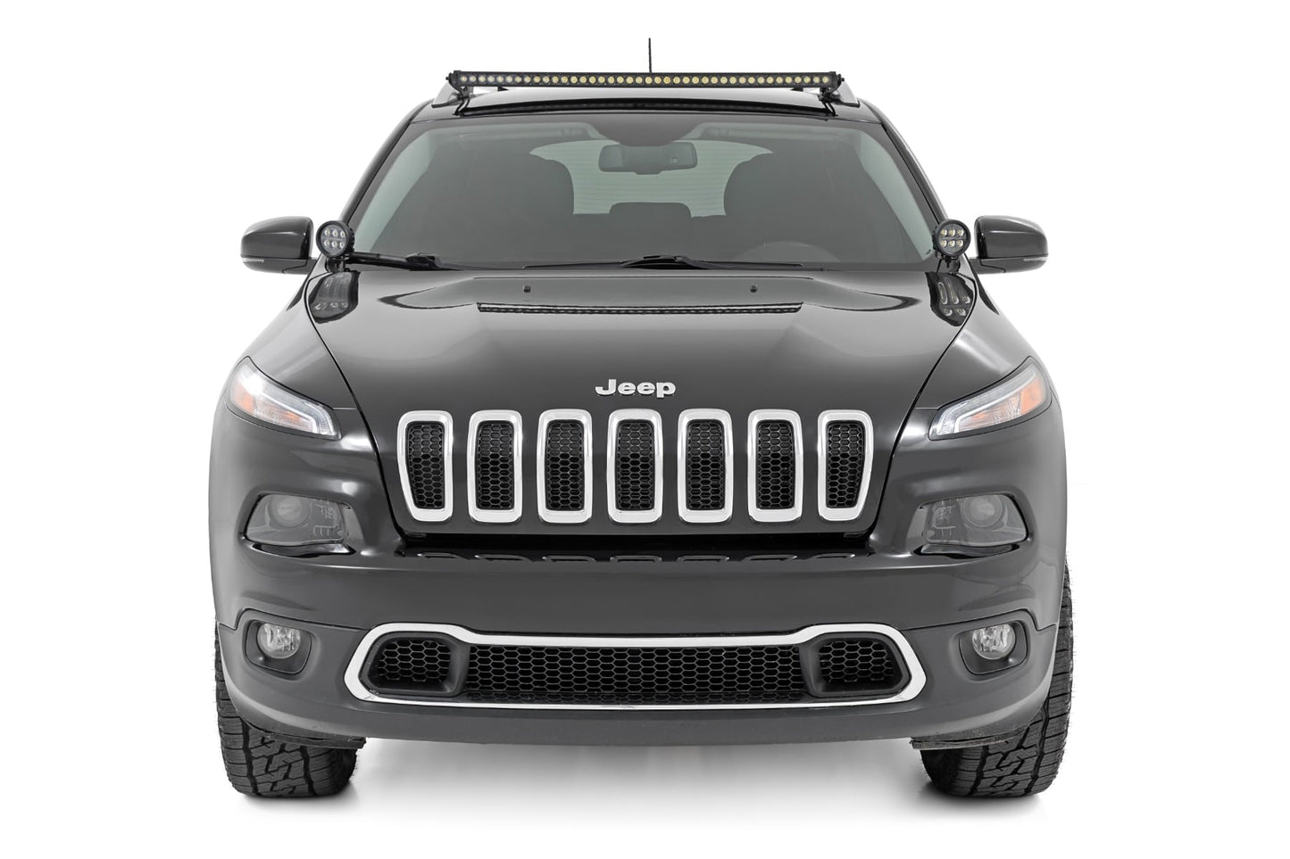 LED Light Kit Roof Mount 40 Inch Black Single Row Jeep Cherokee KL (14-23) Rough Country-1