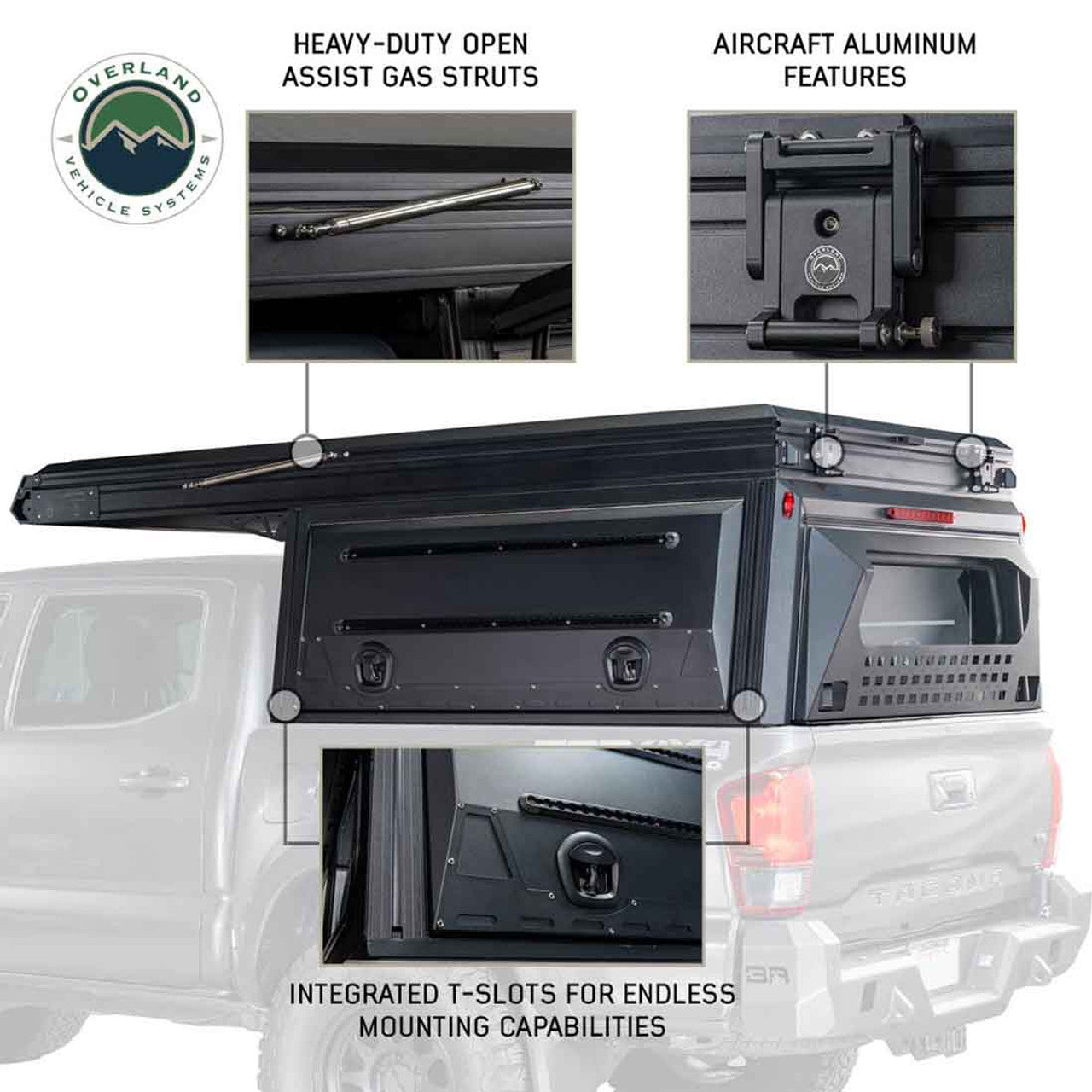 Overland Vehicle Systems MagPak Camper W/Tent, Lights, Rear Molle Panel, Side Tie Downs, Front and Rear Windows 07-21 Toyota Tundra 5.5 Foot Bed Overland Vehicle Systems