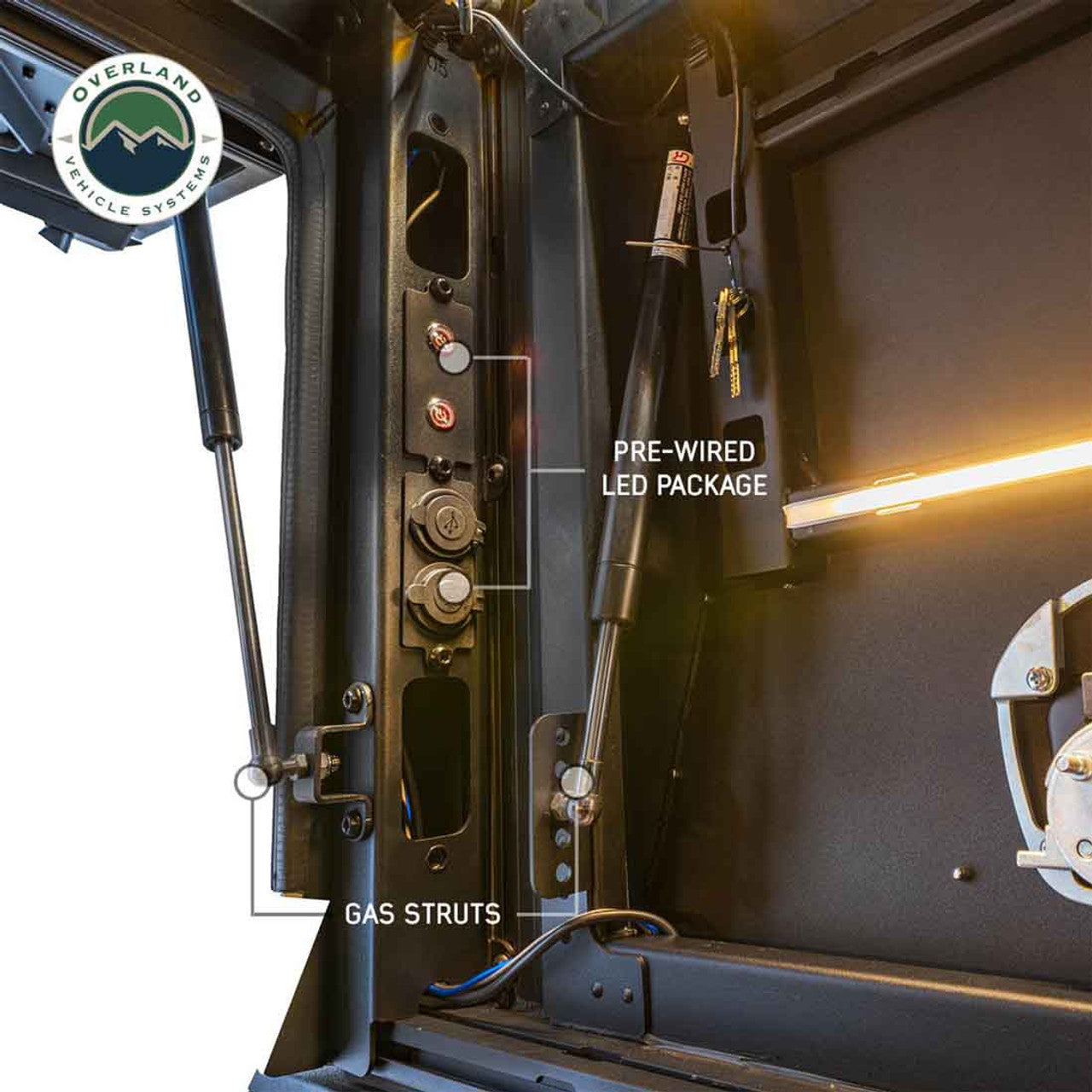 Overland Vehicle Systems MagPak Camper W/Tent, Lights, Rear Molle Panel, Side Tie Downs, Front and Rear Windows 19-24 Jeep Galdiator 5 Foot Bed Overland Vehicle Systems