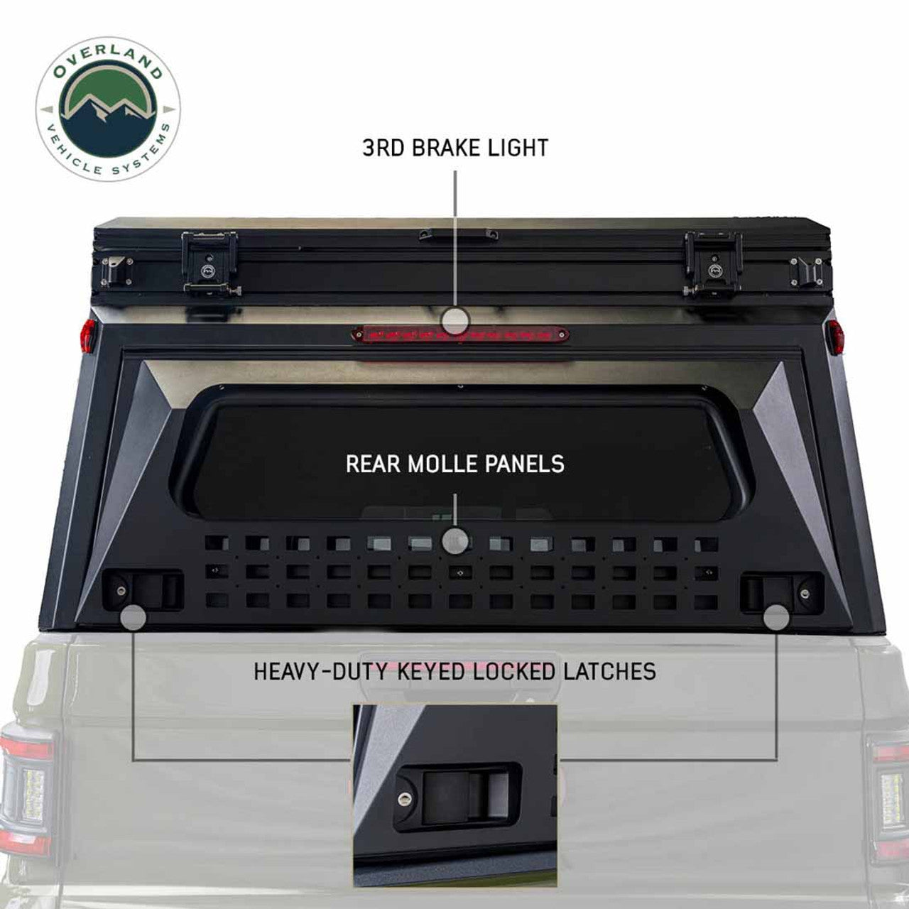 Overland Vehicle Systems MagPak Camper W/Tent, Lights, Rear Molle Panel, Side Tie Downs, Front and Rear Windows 19-24 Ford  Ranger 5 Foot Bed Overland Vehicle Systems