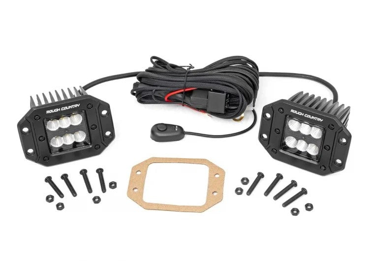 Rough Country 2 Inch Square Flush Mount Cree LED Lights Pair Black Series Rough Country