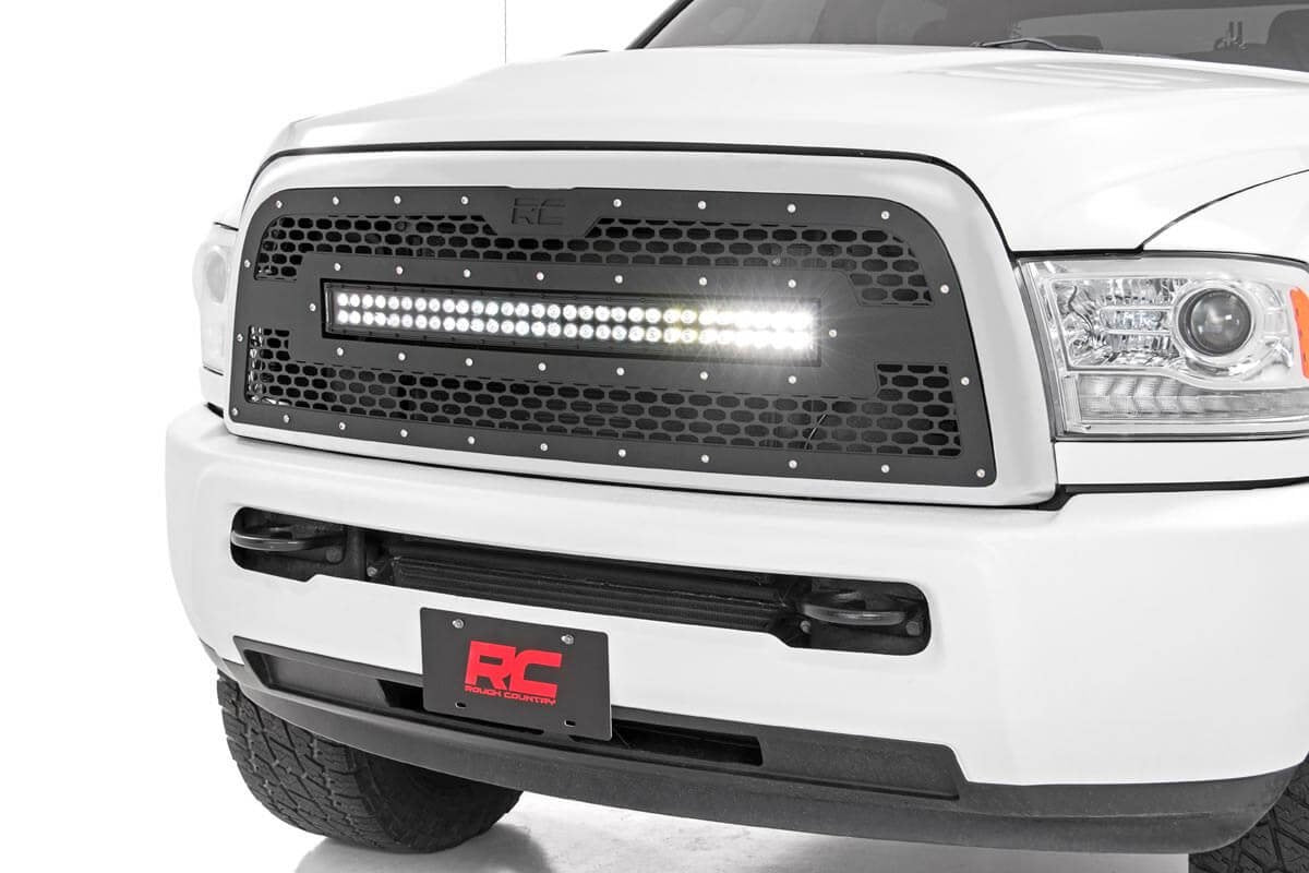 Rough Country Dodge Mesh Grille w/30 Inch Dual Row Black Series LED 13-18 RAM 2500/3500 Rough Country