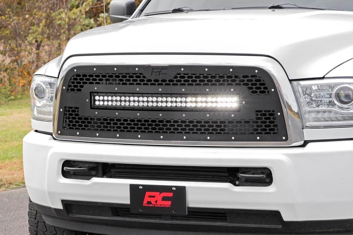 Rough Country Dodge Mesh Grille w/30 Inch Dual Row Black Series LED 13-18 RAM 2500/3500 Rough Country