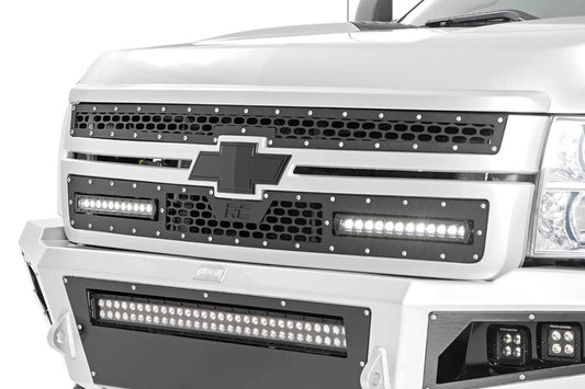 Rough Country Mesh Grille w/Dual 12 Inch Black Series LEDs 11-14 Silverado HD Rough Country