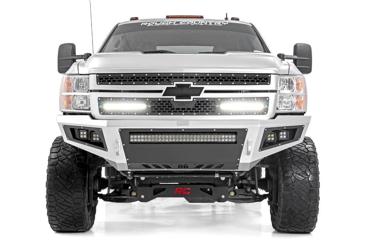 Rough Country Mesh Grille w/Dual 12 Inch Black Series LEDs 11-14 Silverado HD Rough Country
