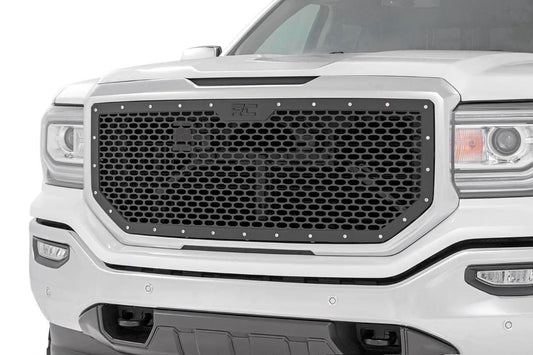 Rough Country Sierra Mesh Grille 16-18 Sierra 1500 Black Powdercoat Stainless Steel Hardware Rough Country