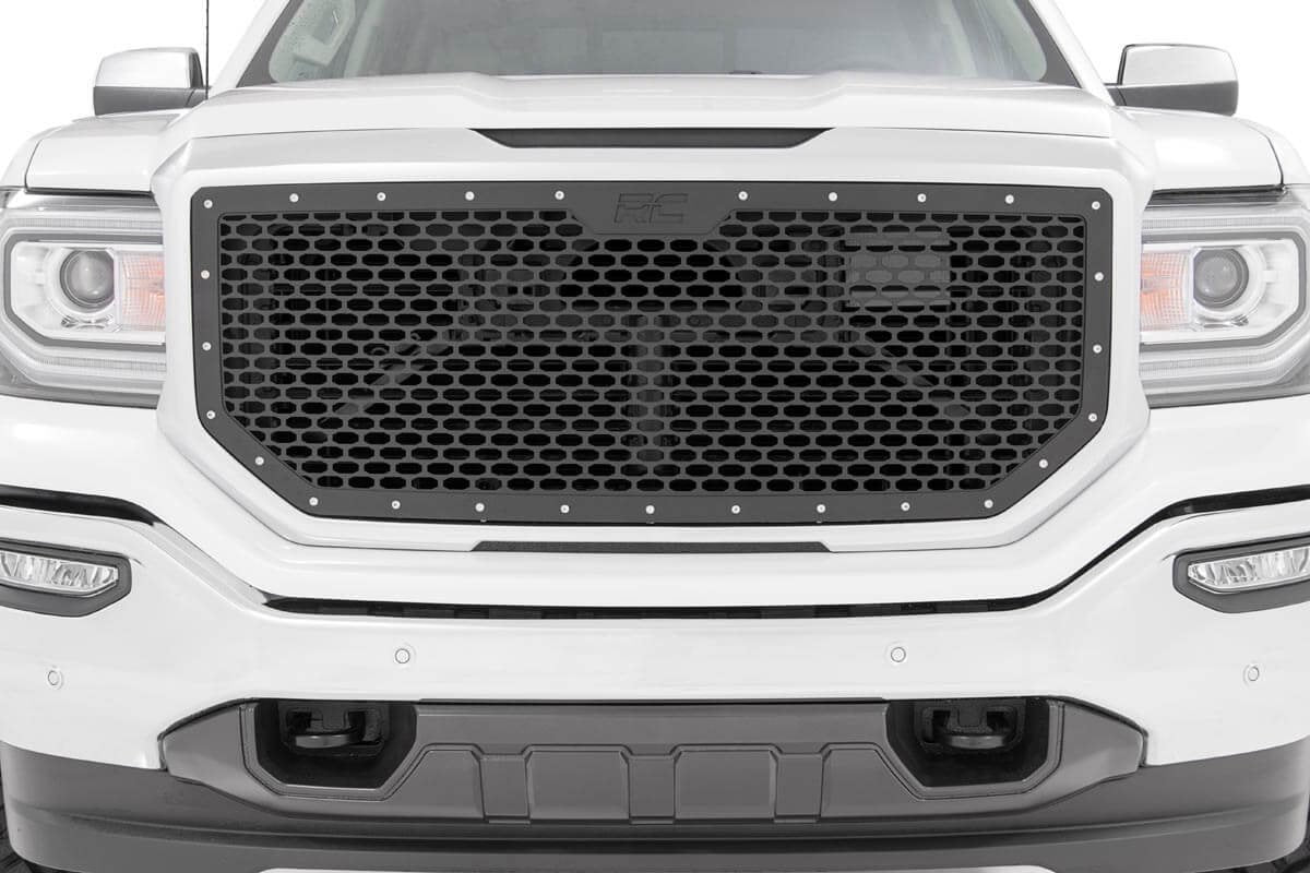 Rough Country Sierra Mesh Grille 16-18 Sierra 1500 Black Powdercoat Stainless Steel Hardware Rough Country