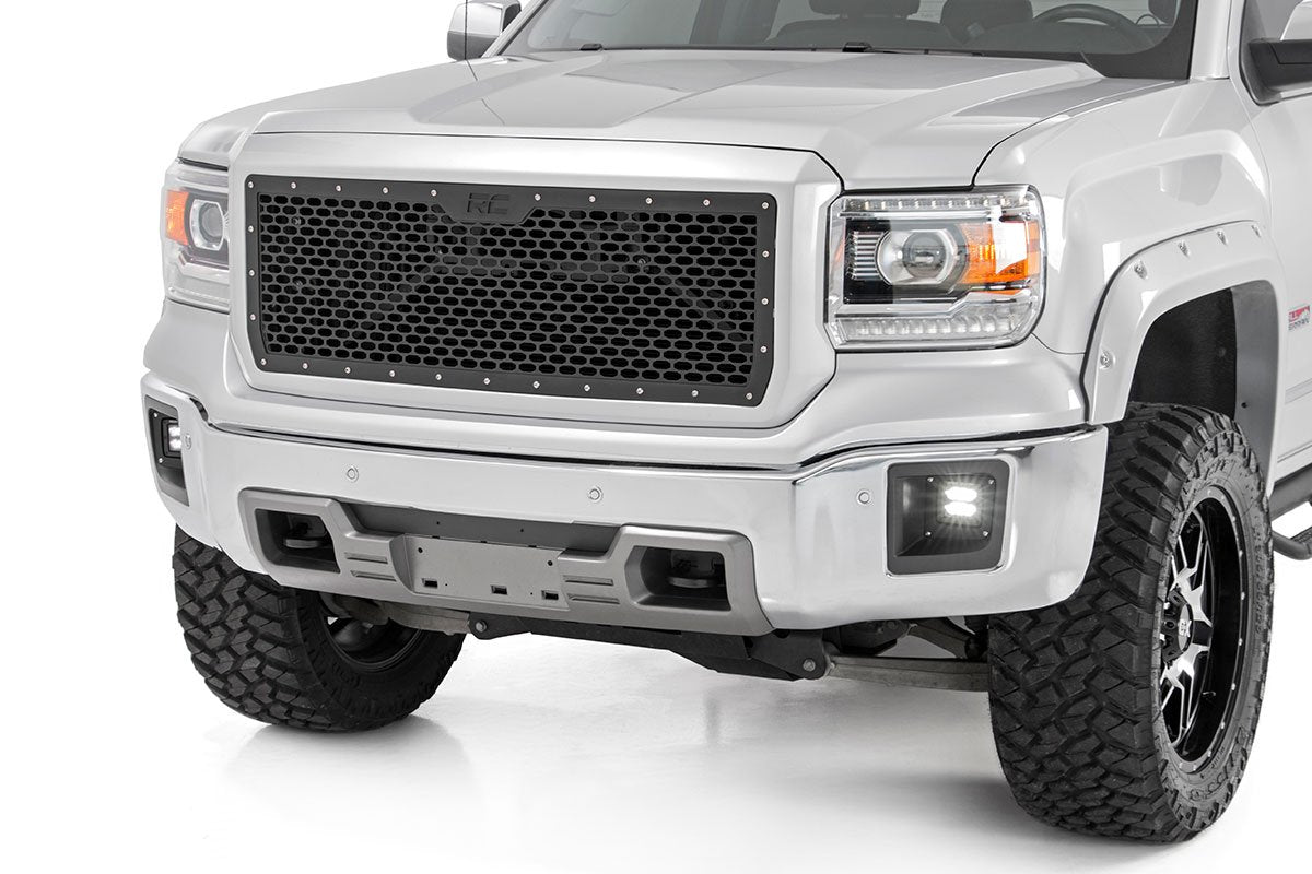 Rough Country Sierra Mesh Grille 14-15 1500 Sierra Black Powdercoat Stainless Steel Hardware Rough Country