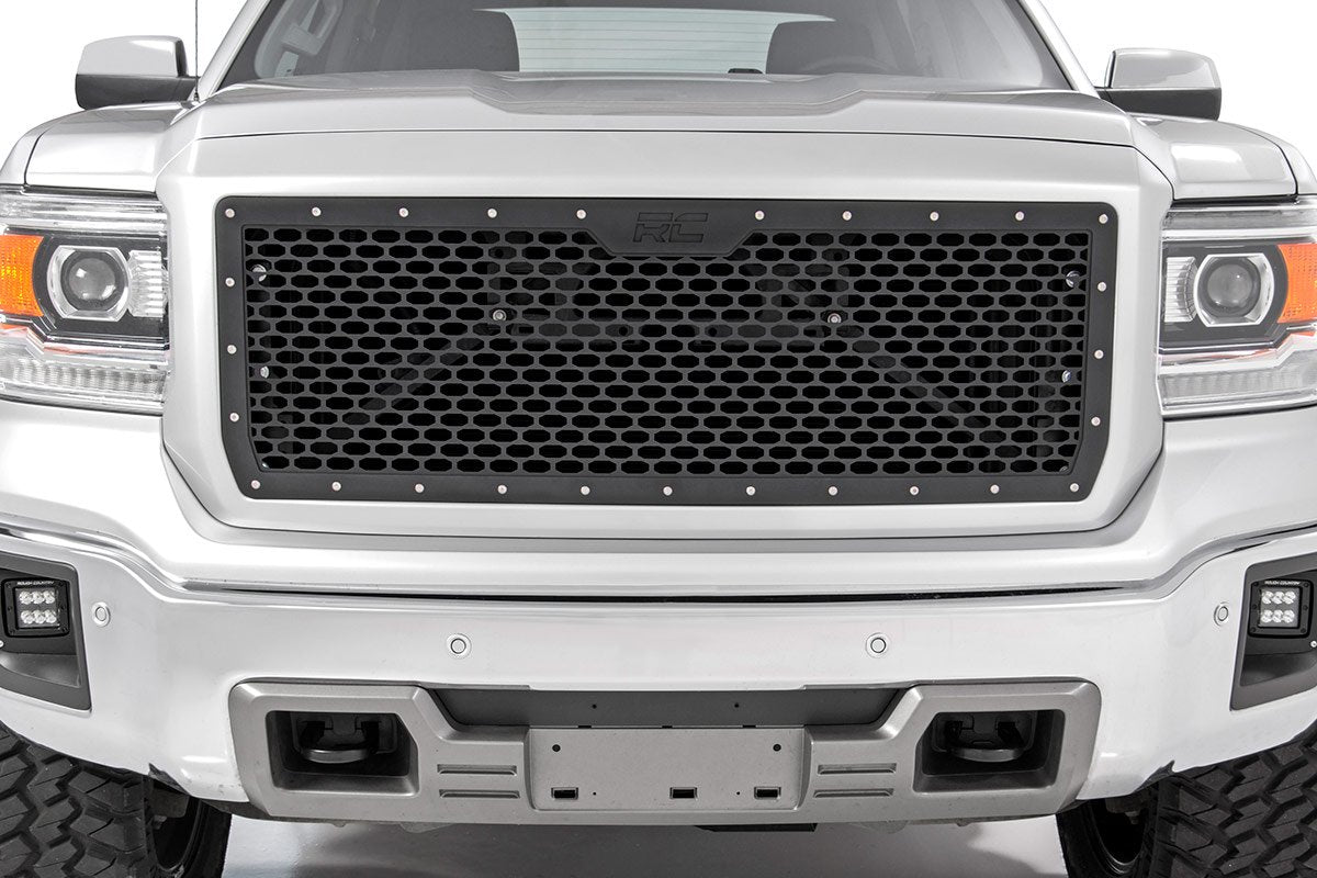 Rough Country Sierra Mesh Grille 14-15 1500 Sierra Black Powdercoat Stainless Steel Hardware Rough Country
