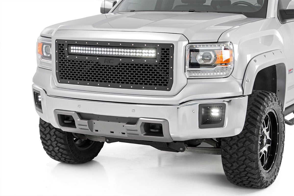 Rough Country Sierra Mesh Grille w/30 Inch Dual Row Black Series LED 14-15 Sierra 1500 Rough Country