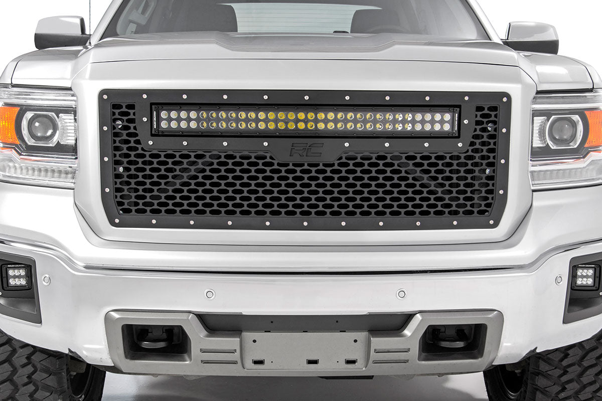 Rough Country Sierra Mesh Grille w/30 Inch Dual Row Black Series LED 14-15 Sierra 1500 Rough Country