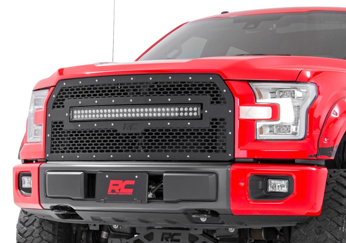 Rough Country Ford Mesh Grille w/30 Inch Dual Row Black Series LED 15-17 F-150 Rough Country