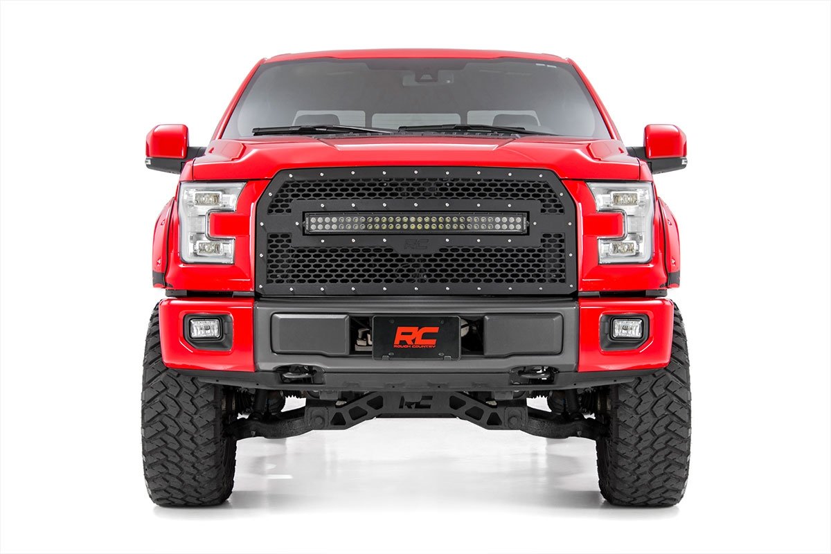 Rough Country Ford Mesh Grille w/30 Inch Dual Row Black Series LED 15-17 F-150 Rough Country
