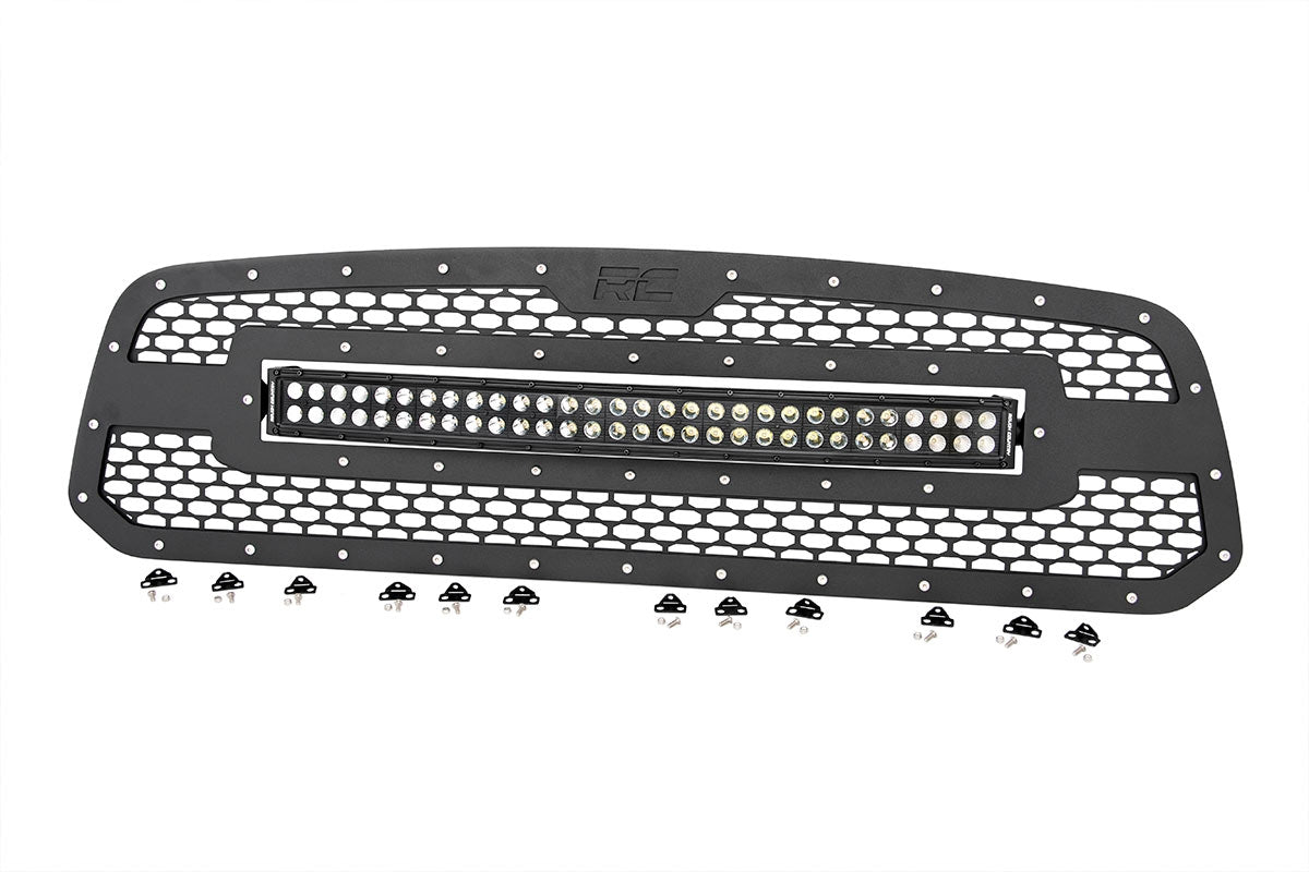 Rough Country Dodge Mesh Grille w/30 Inch Dual Row Black Series LED 13-18 RAM 1500 Rough Country