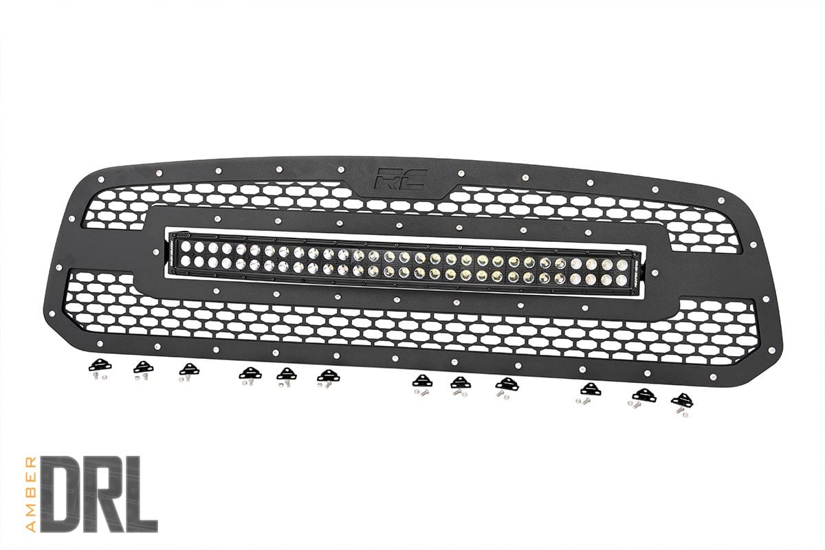 Mesh Grille | 30" Dual Row LED | Black | Amber DRL | Ram 1500 2WD/4WD (13-18 & Classic) Rough Country