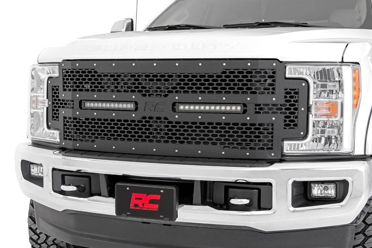 Rough Country Ford Mesh Grille w/Dual 12 Inch Black-Series LEDs 17-19 Super Duty Rough Country