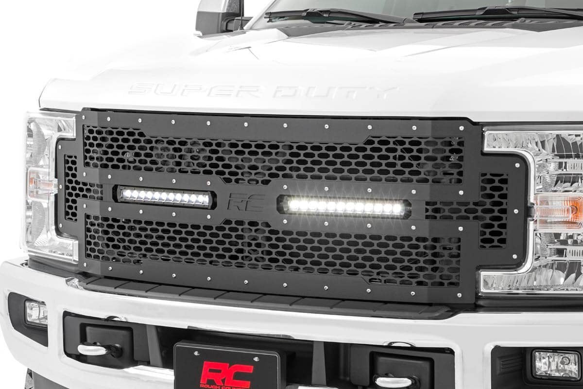 Rough Country Ford Mesh Grille w/Dual 12 Inch Black-Series LEDs 17-19 Super Duty Rough Country