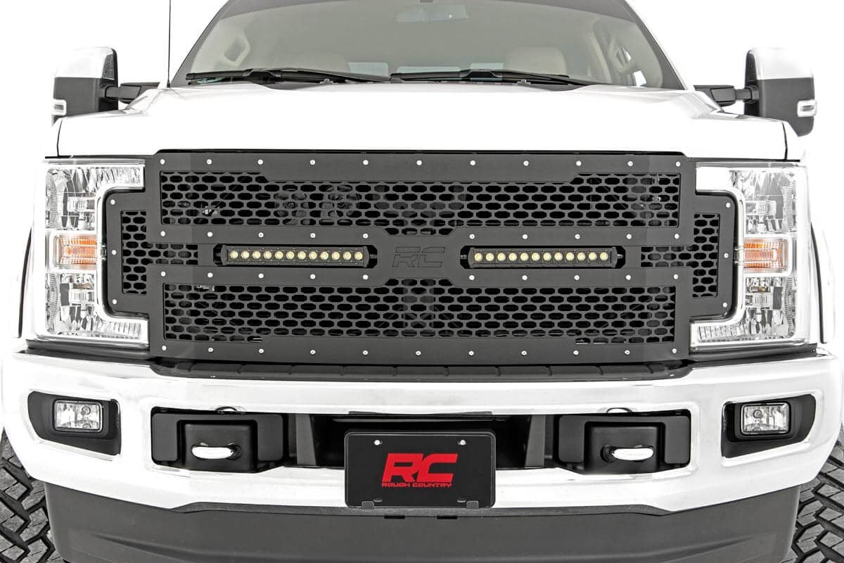 Mesh Grille 12 Inch Dual Row LED Black Ford F-250/F-350 Super Duty (17-19) Rough Country-4