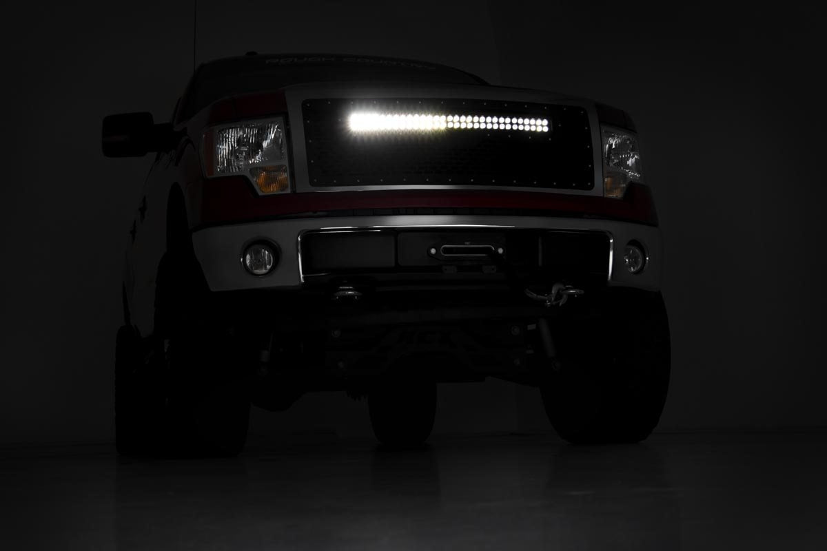 Ford Mesh Grille w/30 Inch Dual Row Black Series LED w/Cool White DRL 09-14 F-150 Rough Country-2