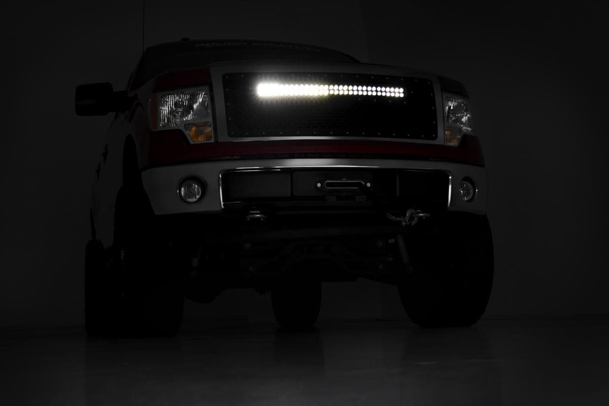 Rough Country Mesh Grille 30 Inch Dual Row LED Chrome White DRL 09-14 Ford F-150 Rough Country