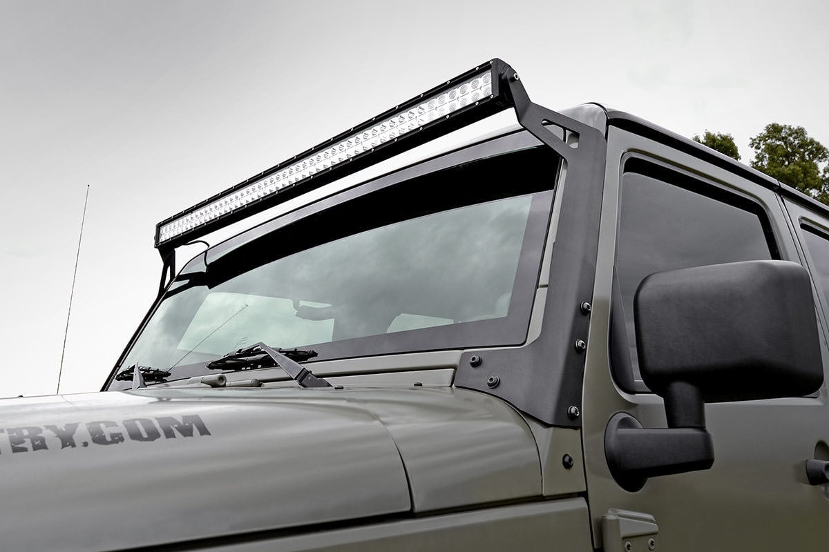 LED Light Windshield Mnt 50 Inch Black Dual Row Amber DRL Jeep Wrangler JK (07-18) Rough Country-1