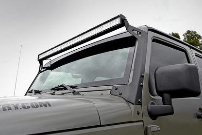 LED Light Kit Windshield Mount 50 Inch Black Dual Row Jeep Wrangler JK (07-18) Rough Country-1