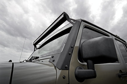 LED Light Mounts Upper Windshield 50 Inch Jeep Wrangler JK/Wrangler Unlimited (07-18) Rough Country-2