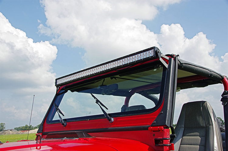LED Light Mount Upper Windshield 50 Inch Straight Jeep Wrangler YJ (87-95) Rough Country-2