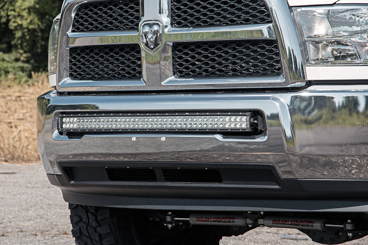 Dodge 40-inch Curved LED Light Bar Hidden Bumper Kit w/Chrome Series DRL LED For 10-18 Ram 2500/3500 Rough Country-1