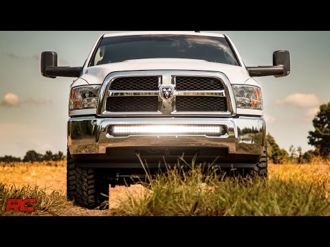 Dodge 40-inch Curved LED Light Bar Hidden Bumper Kit w/Chrome Series DRL LED For 10-18 Ram 2500/3500 Rough Country-2