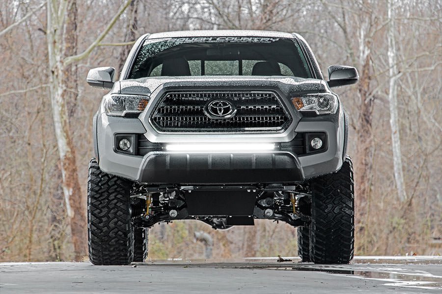 LED Light Kit Lower Grille Mount 30 Inch Black Single Row White DRL Toyota Tacoma (16-23) Rough Country-5