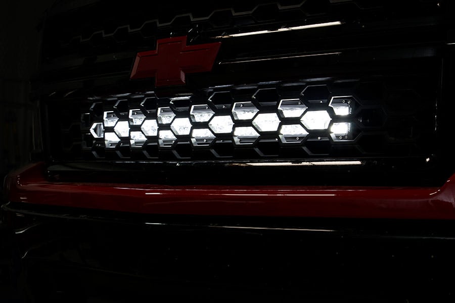 LED Light Kit Behind Grille Mount 30 Inch Black Dual Row White DRL Chevy Silverado 1500 (14-15) Rough Country-1