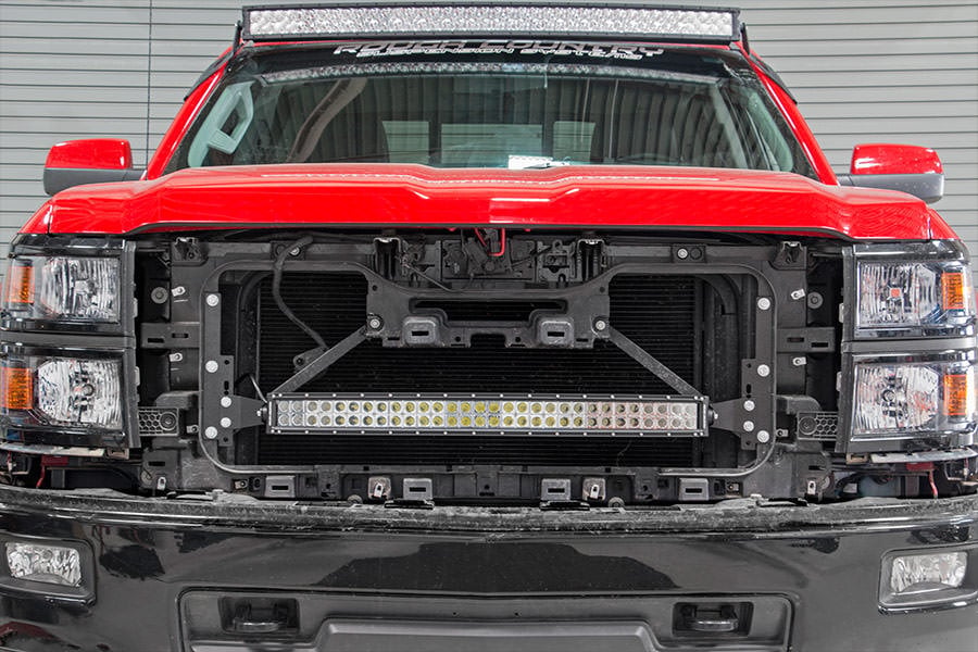 LED Light Kit Behind Grille Mount 30 Inch Black Dual Row White DRL Chevy Silverado 1500 (14-15) Rough Country-3